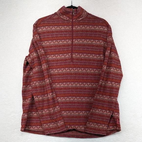 Woolrich Womens XL Red Geometric Aztec Print 1/4 Zip Long Sleeve Cotton Shirt - Picture 1 of 8